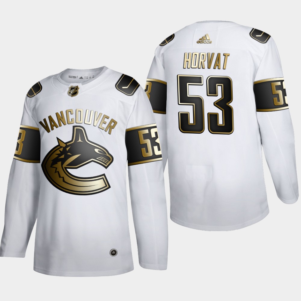 Men Vancouver Canucks #53 Bo Horvat Adidas White Golden Edition Limited Stitched NHL Jersey